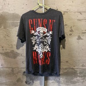 Guns and Roses band T-shirt.